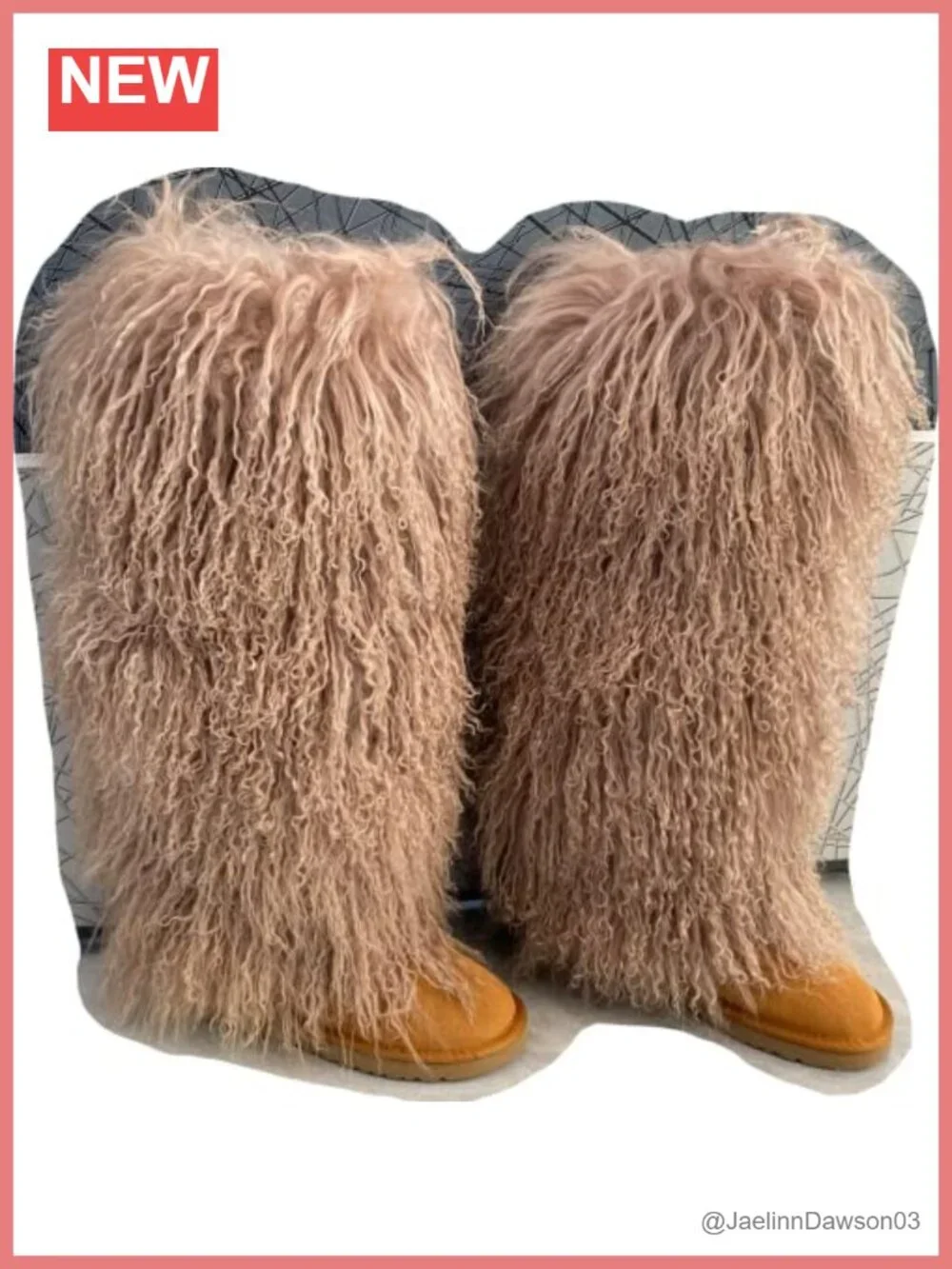 Real Mongolian Lamb Fur Over Knee Boots Fluffy Winter Snow Boots